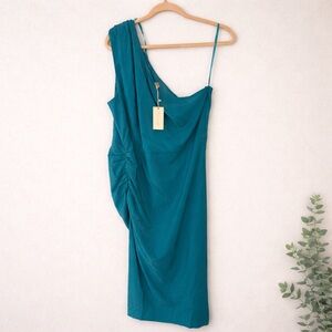 Hutch One Shoulder Ruched Midi Dress Teal Turquoise NWT Size 2X